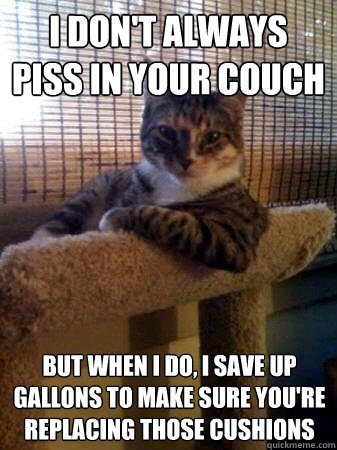 I don't always piss in your couch but when I do, I save up gallons to make sure you're replacing those cushions   The Most Interesting Cat in the World