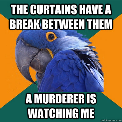 The curtains have a break between them A murderer is watching me  Paranoid Parrot