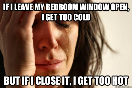 If I leave my bedroom window open, I get too cold But if I close it, I get too hot  First World Problems