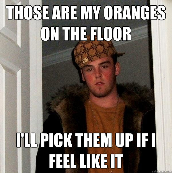 Those are my oranges on the floor I'll pick them up if I feel like it  Scumbag Steve