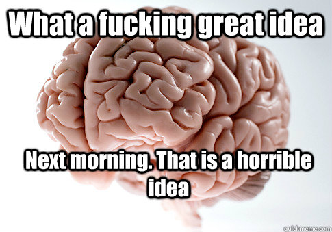 What a fucking great idea Next morning. That is a horrible idea   Scumbag Brain