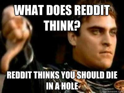 What does Reddit think? Reddit thinks you should die in a hole  Downvoting Roman