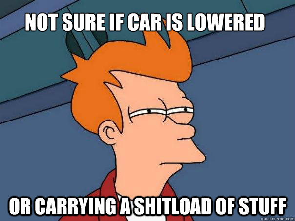 Not sure if car is lowered Or carrying a shitload of stuff  Futurama Fry