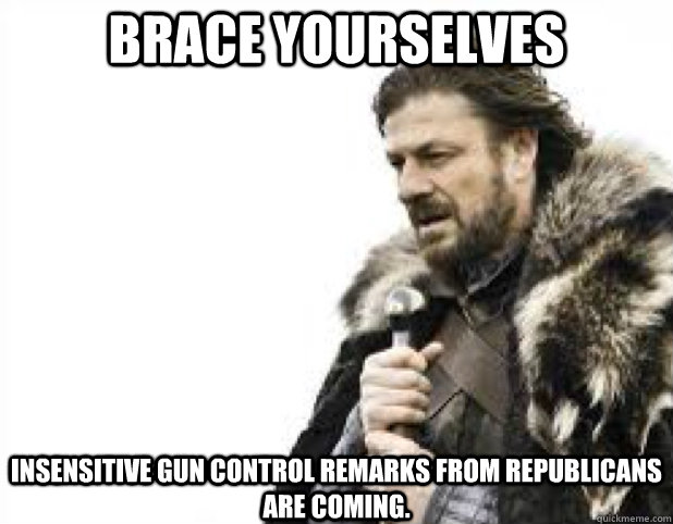 BRACE YOURSELves Insensitive gun control remarks from Republicans are coming. - BRACE YOURSELves Insensitive gun control remarks from Republicans are coming.  BRACE YOURSELFS