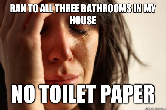 Ran to all three bathrooms in my house No toilet paper  First World Problems