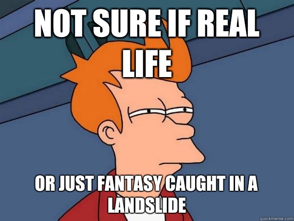 Not sure if real life Or Just fantasy caught in a landslide   Futurama Fry