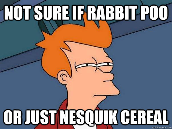 Not sure if rabbit poo Or just Nesquik cereal  Futurama Fry