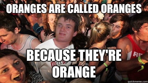 Oranges are called oranges because they're orange  Sudden Clarity 10 Guy