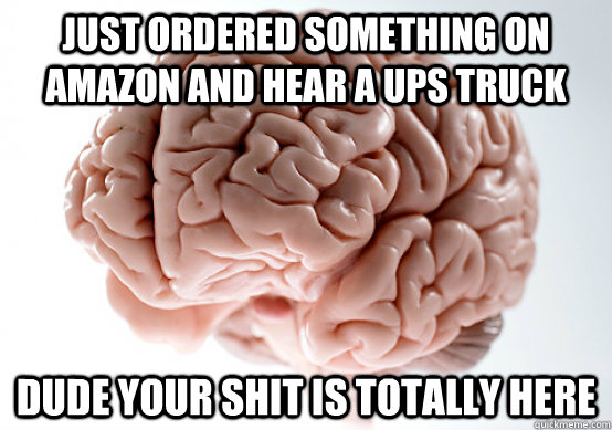 just ordered something on amazon and hear a ups truck dude your shit is totally here  Scumbag brain on life