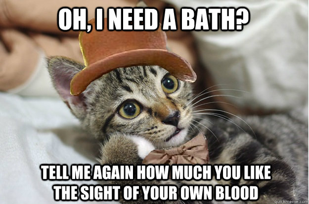 Oh, I need a bath? Tell me again how much you like the sight of your own blood  