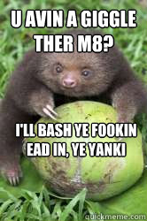 u avin a giggle ther m8? I'll bash ye fookin ead in, ye yanki - u avin a giggle ther m8? I'll bash ye fookin ead in, ye yanki  yanki