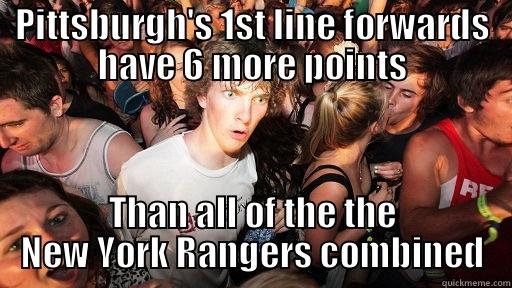 PITTSBURGH'S 1ST LINE FORWARDS HAVE 6 MORE POINTS THAN ALL OF THE THE NEW YORK RANGERS COMBINED Sudden Clarity Clarence