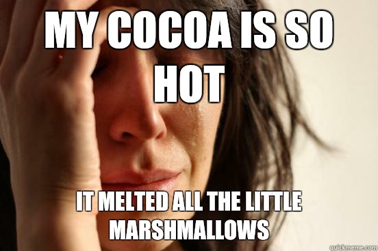 My cocoa is so hot It melted all the little marshmallows  First World Problems