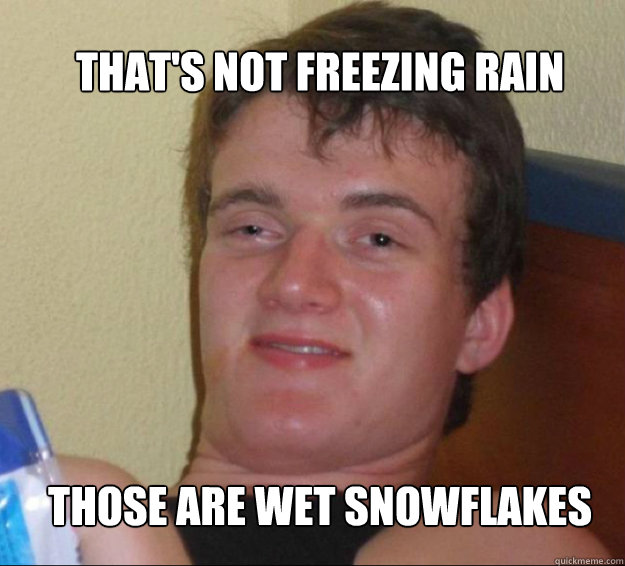 That's not freezing rain Those are wet snowflakes  10guy