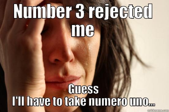 NUMBER 3 REJECTED ME GUESS I'LL HAVE TO TAKE NUMERO UNO... First World Problems