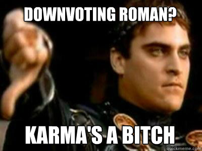 Downvoting Roman? Karma's a bitch  Downvoting Roman