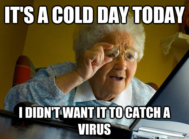 It's a cold day today I didn't want it to catch a virus  Grandma finds the Internet