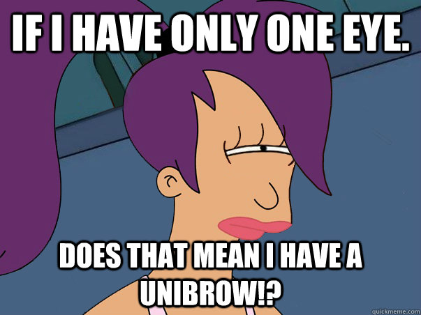 If I have only one eye. Does that mean I have a UNIBROW!? - If I have only one eye. Does that mean I have a UNIBROW!?  Leela Futurama