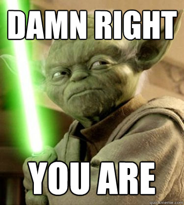 Damn right you are  Yoda