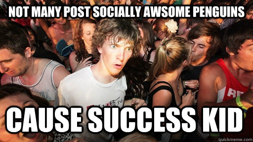 Not many post socially awsome penguins Cause success kid  Sudden Clarity Clarence