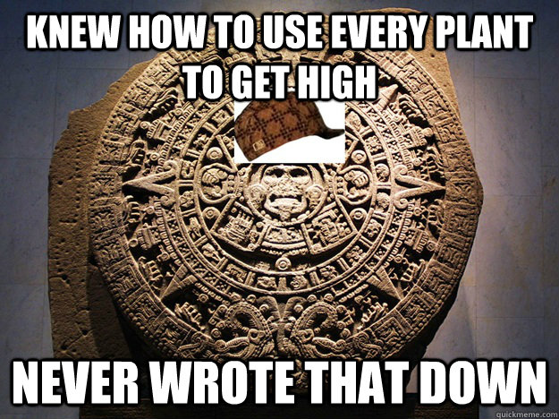 Knew how to use every plant to get high Never wrote that down  Scumbag Mayan Calendar
