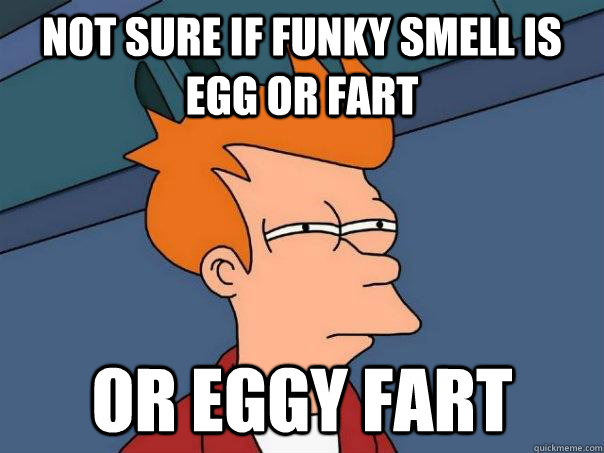 Not sure if funky smell is egg or fart Or eggy fart  Futurama Fry
