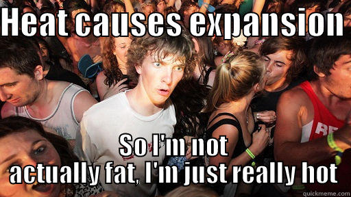 HEAT CAUSES EXPANSION  SO I'M NOT ACTUALLY FAT, I'M JUST REALLY HOT Sudden Clarity Clarence