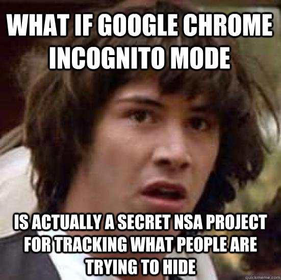 What if Google Chrome Incognito Mode is actually a secret NSA project for tracking what people are trying to hide - What if Google Chrome Incognito Mode is actually a secret NSA project for tracking what people are trying to hide  conspiracy keanu