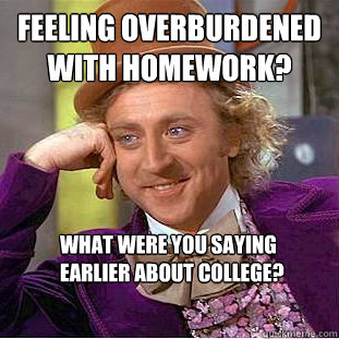 feeling overburdened with homework? what were you saying earlier about college?  Creepy Wonka