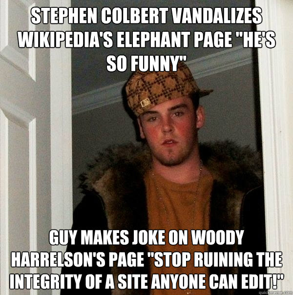 Stephen Colbert vandalizes wikipedia's elephant page 