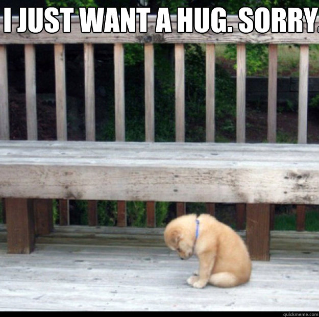 I just want a hug. Sorry.    Sad Puppy