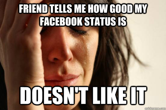 Friend tells me how good my facebook status is Doesn't like it  First World Problems
