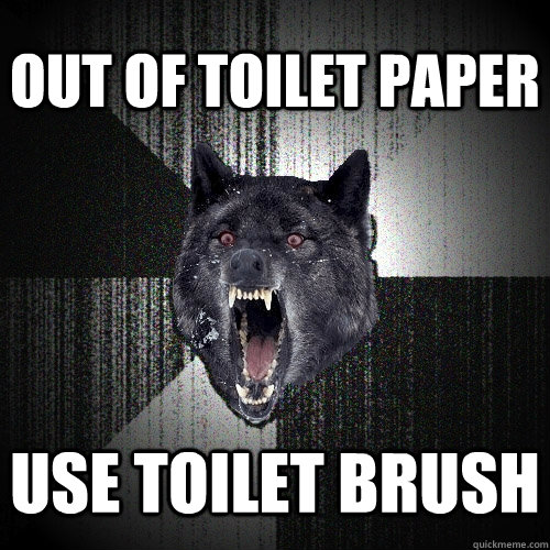 out of toilet paper use toilet brush  Insanity Wolf