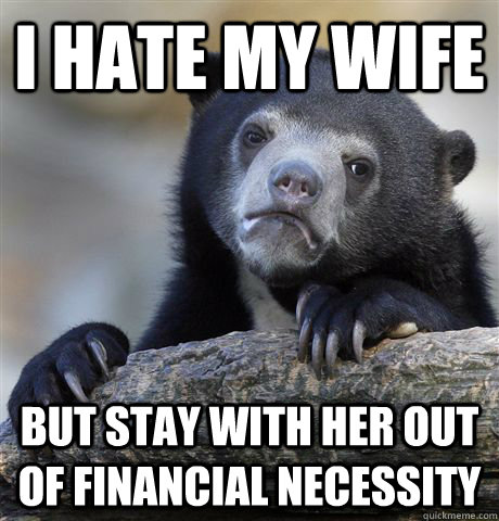 I hate my wife But stay with her out of financial necessity  Confession Bear