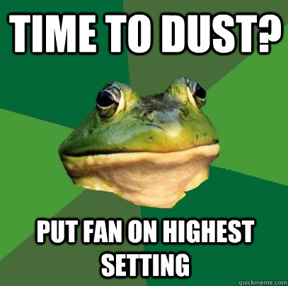 Time to dust? Put fan on highest setting  Foul Bachelor Frog
