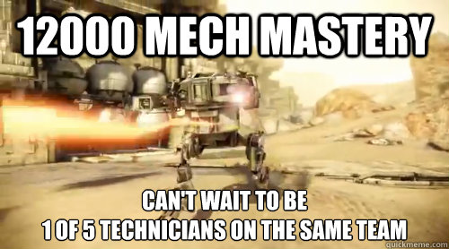 12000 mech mastery Can't wait to be 
1 of 5 technicians on the same team  1200 Mech Mastery Pilot