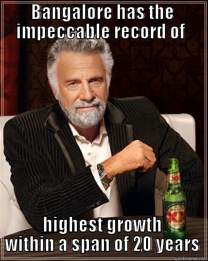 BANGALORE HAS THE IMPECCABLE RECORD OF  HIGHEST GROWTH WITHIN A SPAN OF 20 YEARS The Most Interesting Man In The World