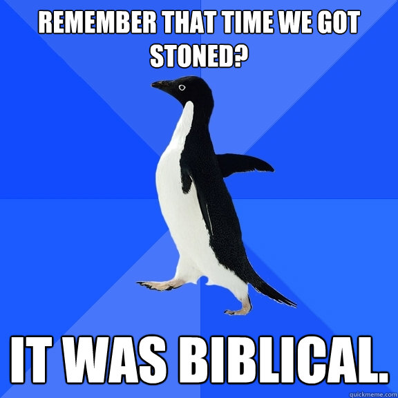 Remember that time we got stoned? It was Biblical.  Socially Awkward Penguin