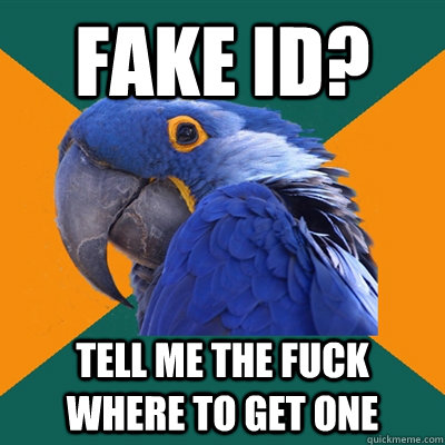 Fake ID? Tell me the fuck where to get one  Paranoid Parrot