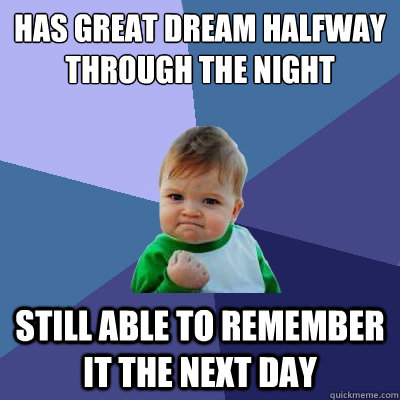 has great dream halfway through the night still able to remember it the next day  Success Kid