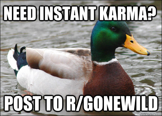 Need instant karma? Post to r/gonewild  Actual Advice Mallard