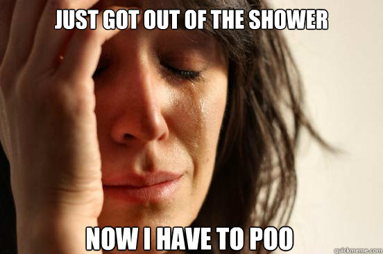 just got out of the shower now i have to poo  First World Problems