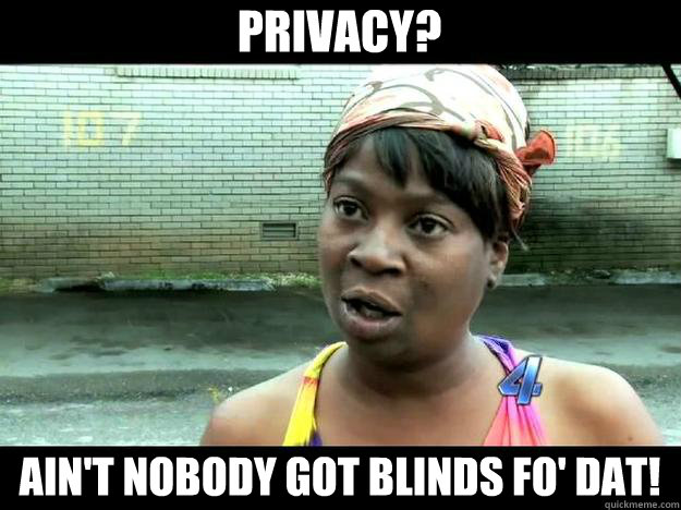 Privacy? Ain't Nobody Got Blinds Fo' Dat! - Privacy? Ain't Nobody Got Blinds Fo' Dat!  Sweet Brown - Hurricane Sandy Aint Nobody Got Time For That