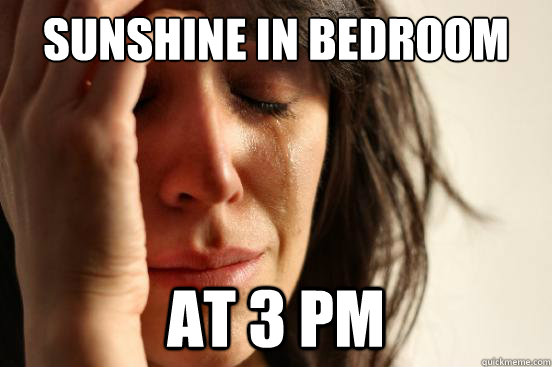 Sunshine in bedroom at 3 pm  First World Problems