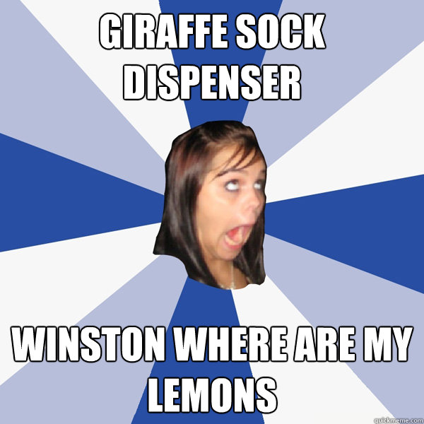 GIRAFFE SOCK DISPENSER WINSTON WHERE ARE MY LEMONS  Annoying Facebook Girl