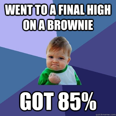 Went to a final high on a brownie  got 85% - Went to a final high on a brownie  got 85%  Success Kid