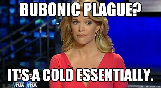bubonic plague? It's a cold essentially. - bubonic plague? It's a cold essentially.  essentially megyn kelly