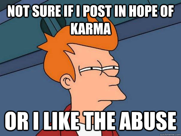 NOT sure IF I POST IN HOPE OF KARMA Or I LIKE THE ABUSE - NOT sure IF I POST IN HOPE OF KARMA Or I LIKE THE ABUSE  Futurama Fry