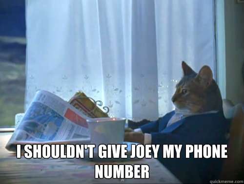 I shouldn't give joey my phone number  The One Percent Cat