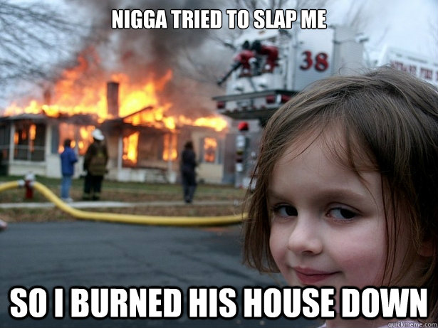 nigga tried to slap me so i burned his house down  Disaster Girl
